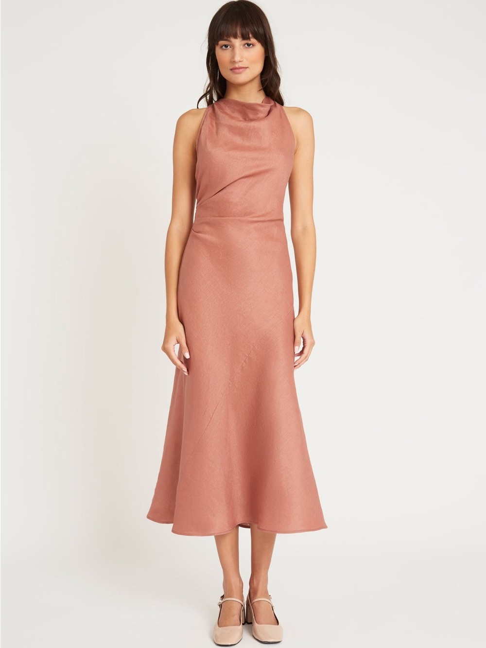 One-Shoulder Linen Blend Dress in Dusty Rose - Picture 3 of 8